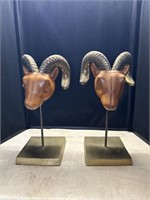 Brass @ Wood Rams Pr  approx 16 inches tall