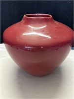 Gorgeous vintage cherry red ceramic vase,  10”H x