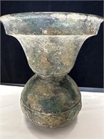 Antique Japanese metal wine vessel/planter, 7.5”