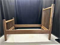 Vintage hand made oak baby doll bed.  26” x 15” x