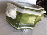 Large Lion heads green/white planter. 18 inches