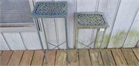 Set of 2 wrought iron plant stands.  Tall is 27"