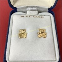 14K Gold panda pierced earrings