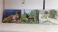 3 Canvas Animal Prints 20x16