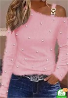 Sweet Pink fringed, Pearl Shoulder Shirt XLg