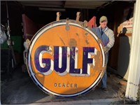 Ant. Gulf Dealer 5.5ft double sided porcelain sign