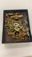 Box lot of tie clips, cufflinks and pins
