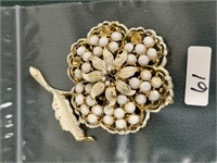 Vintage Milk Glass Flower Brooch
