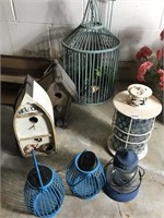 Grouping of Outdoor LIghts & Wooden Bird Cage