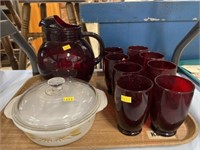 Ruby Water Pitcher Set with Casserole Dish
