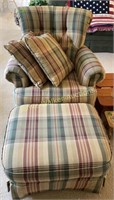 Plaid Upholstered Flexsteel Chair With Ottoman.