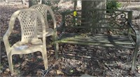 Aluminum Garden bench 51", stack chairs. Backyard