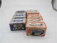 ADV TRAY LOT OF 12 SOAPS, BLUE BARREL & BIG jACK