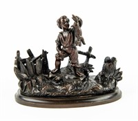 Bronze Boy With Rabbit Matchstick And Candle Holde