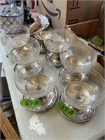 8 sterling silver dessert holders w/ glass bowls