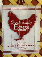 Wooden rise and shine farms eggs signage