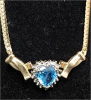 $2400 10K 4g  Blue Topaz(1.5ct) Diamond Necklace