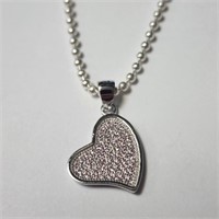$120 Silver Heart Shape Cz 18" Necklace