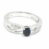 Silver Blue Sapphire White Topaz(0.8ct) Ring