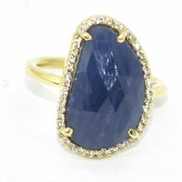 Gold plated Sil Blue Sapphire Cz(8.1ct) Ring
