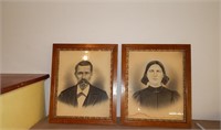 Man & Wife Antique Charcoal Portraits #2