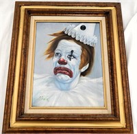 Vintage Framed Signed Clown Painting