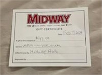 Gift cert for wash & vacuum at Midway