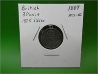 1887 British 3 Pence  M S 62  .925 Silver,