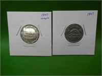 ( 2 )  1947 Nickels One With Maple & One Regular,