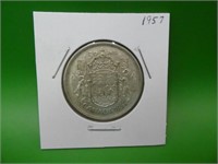 1957 Canadian .800 Silver 50 Cent Coin