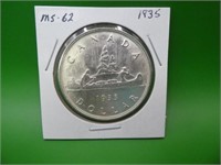 1935 Canadian .800 Silver Dollar M S 64