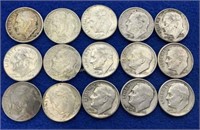 (15) Roosevelt silver dimes Most 1960s  Few
