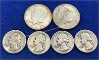 (6) Different US silver coins  90% & 40%