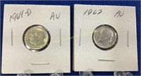 (2) Roosevelt silver dimes  AU