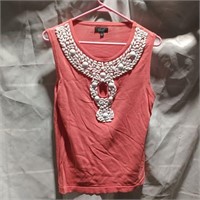 Camille Womens White Heavily Embellished Tank Top