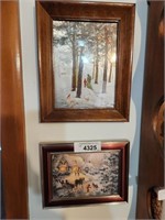 2 Vintage Framed Winter Prints, Largest is 8"x10"