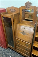 Antique Oak Side By Side Desk / Gun Cabinet