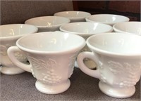 8 Vintage White China Cups Grapes & Vines 3D
