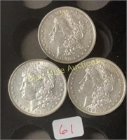 3-Silver Morgan Dollars-1879,1880-O,1881-O