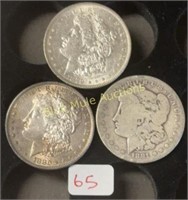 3-Silver Morgan Dollars-1879,1880-O,1881