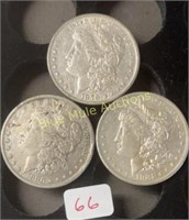 3-Silver Morgan Dollars-1879-O,1880,1881-O