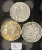 3-Silver Morgan Dollars-1898,1899-O,1900-O
