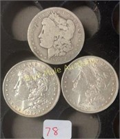 3-Silver Morgan Dollars-1900-O,1902,1903