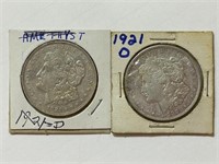 (2) 1921 D Morgan Dollars
