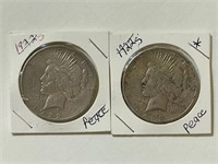 (2) 1922 S Peace Dollars