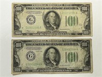 (2) 1934 One Hundred Dollar Bills