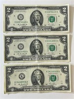 (3) 2013 Two Dollar Bill