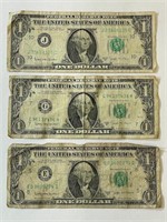 (3) 1963 B One Dollar Bills