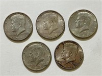 (5) 1964 Kennedy Half Dollars