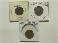 (2) 1902, 1903 Liberty Nickels